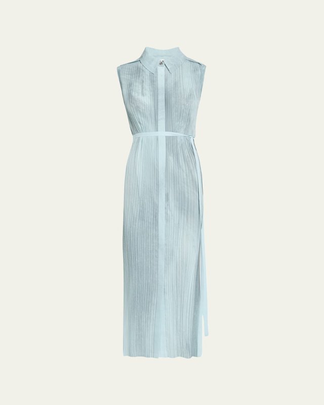 Pleated Georgette Sleeveless Shirtdress